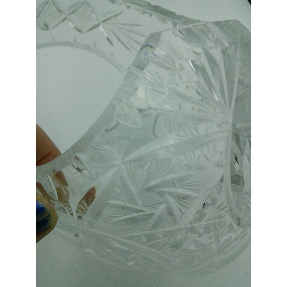 Irena 24% Lead Crystal Bowl & Matching Basket Easter Set With Stars & Palms 2 pc